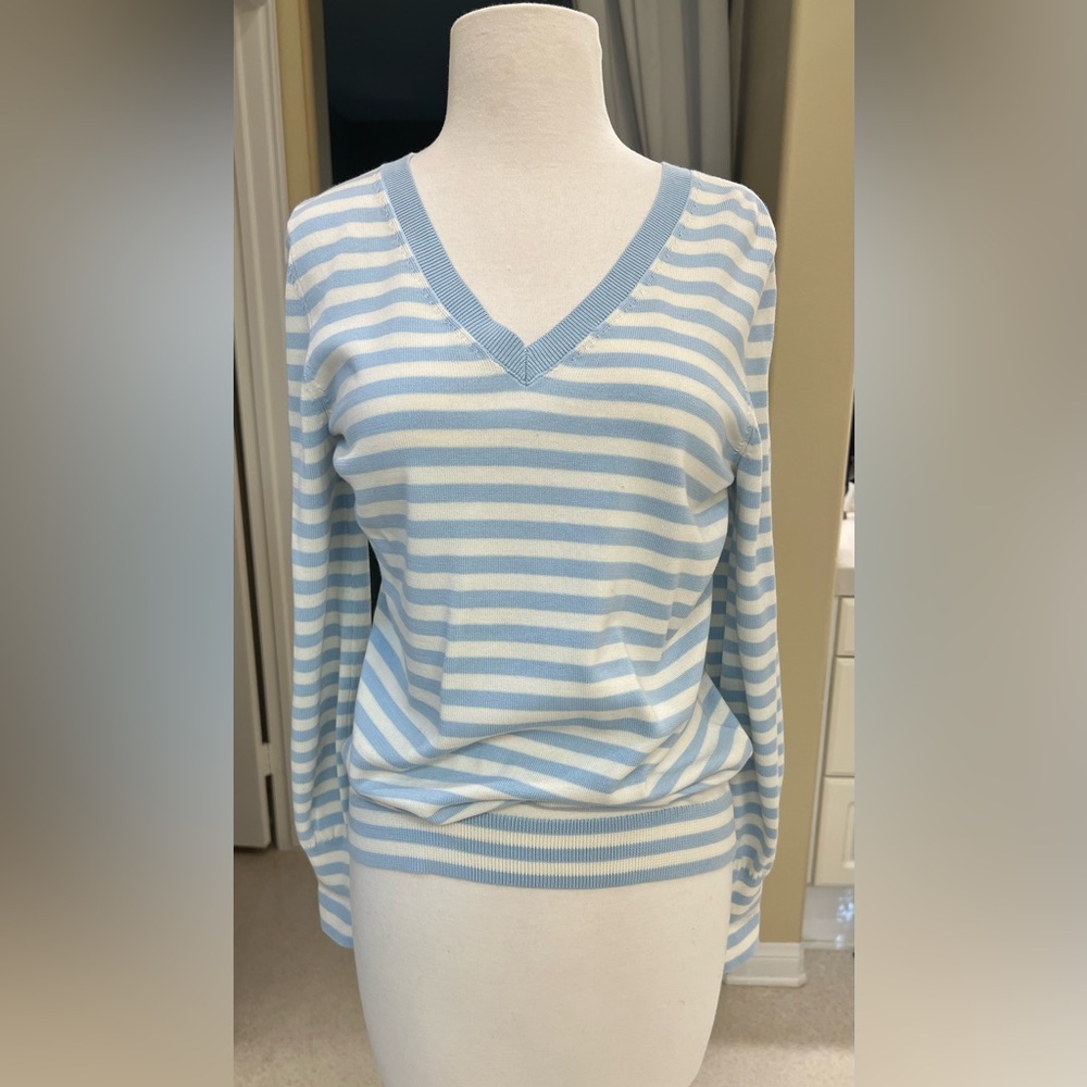 Talbots Light Blue and White V-Neck Sweater